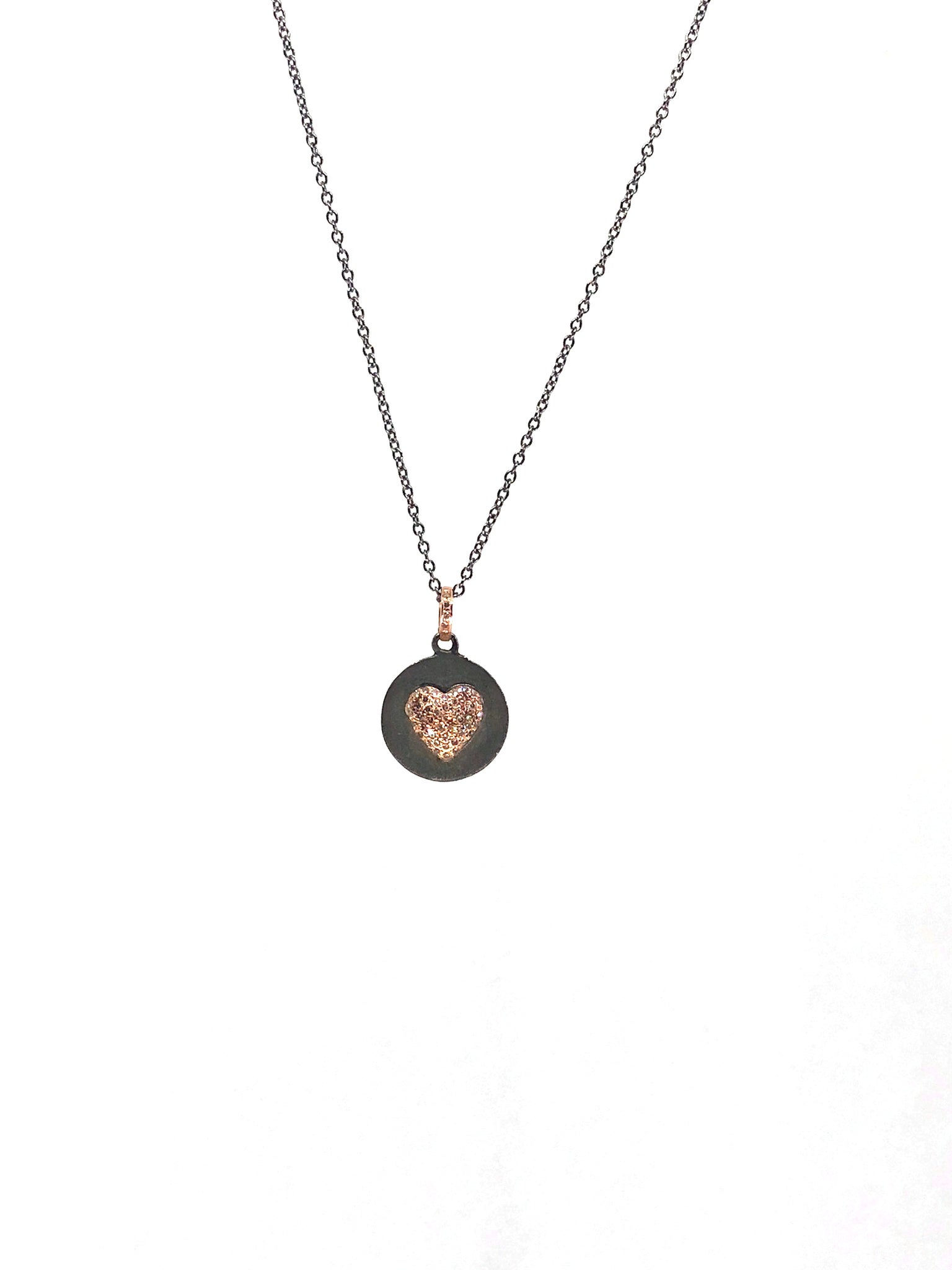 Rose Gold, Sterling Silver and Diamond Heart Necklace