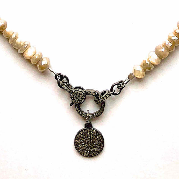 Moonstone Necklace with Diamond Chip Pendant and Diamond Clasp