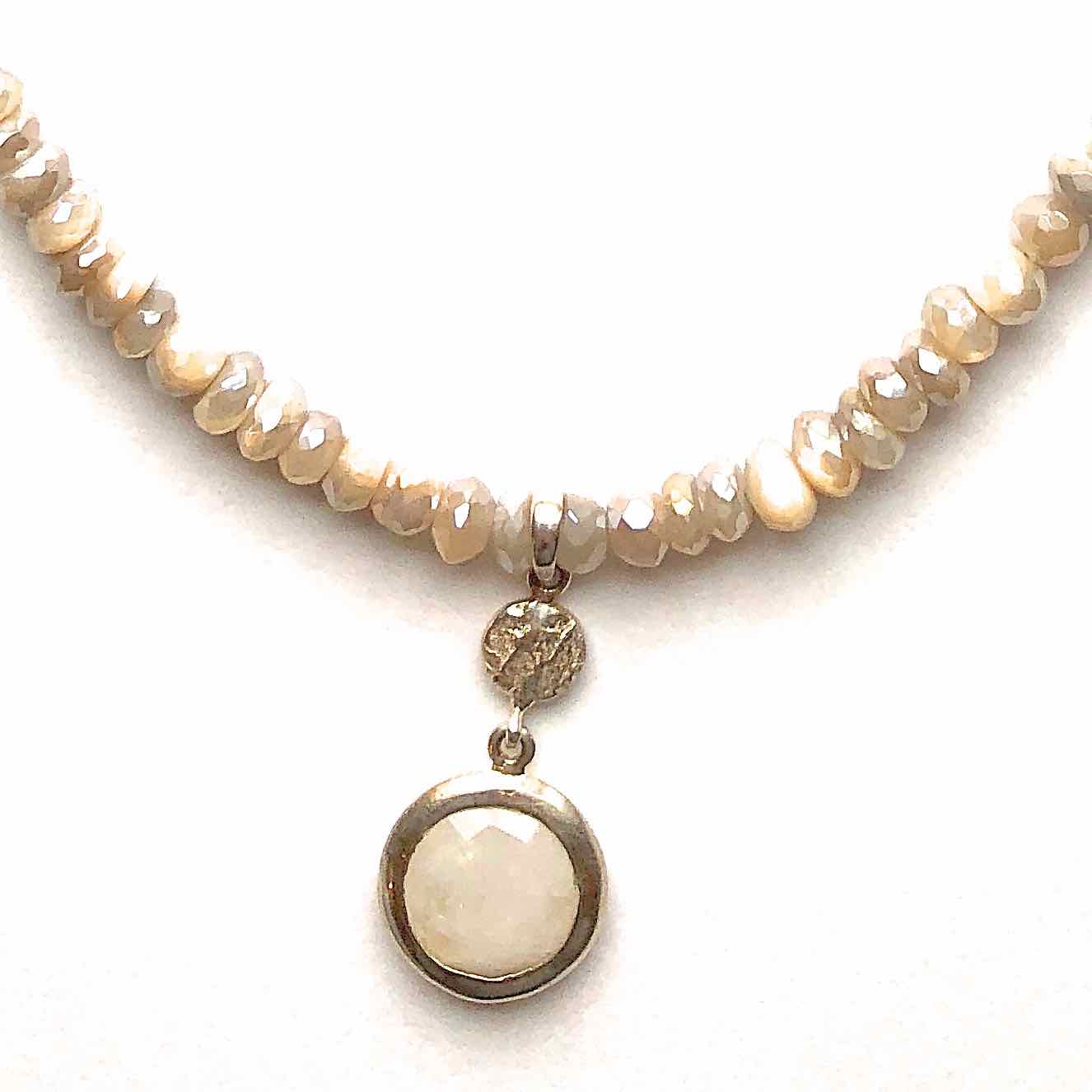 Moonstone Necklace with Moonstone and Silver Drop Pendant