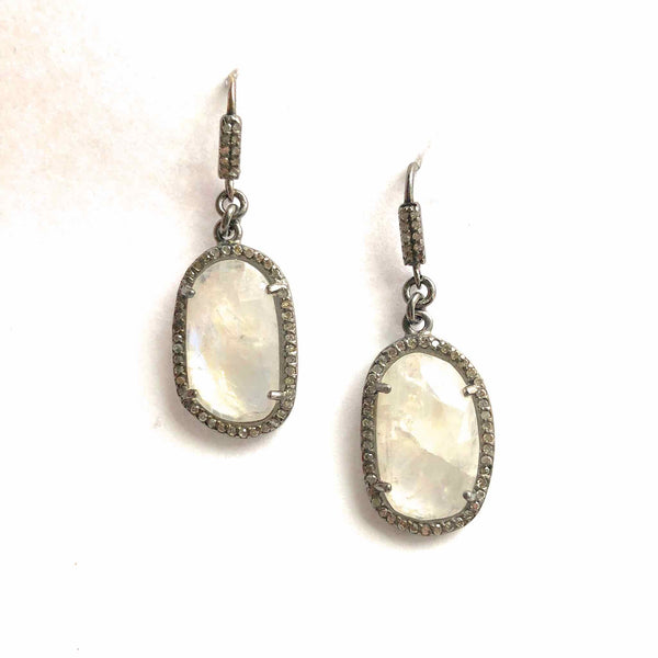 Moonstone and Diamond Drop Earrings